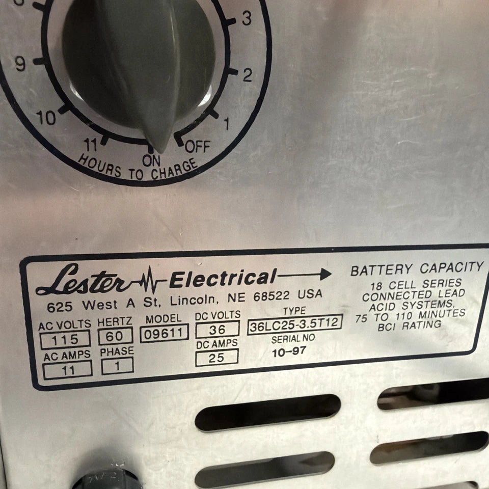 Lester Electrical Model 09611 Battery Charger 115VAC 36VDC Type 36LC25-3.5T12